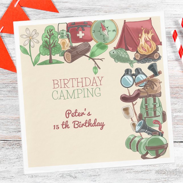 Birthday camping nature hiking for kids napkin (Creator Uploaded)