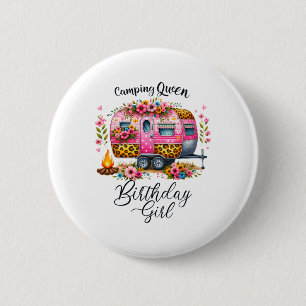Birthday Camping Queen Camp Pink Floral Van Birthd 6 Cm Round Badge