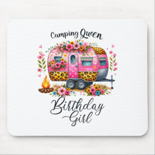 Birthday Camping Queen Camp Pink Floral Van Birthd Mouse Mat