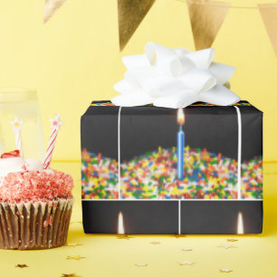 Birthday Candle and Confetti On Cake Wrapping Paper