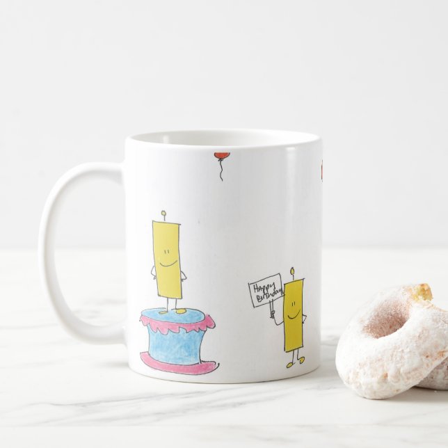 Birthday Candles and Balloons Coffee Mug (With Donut)