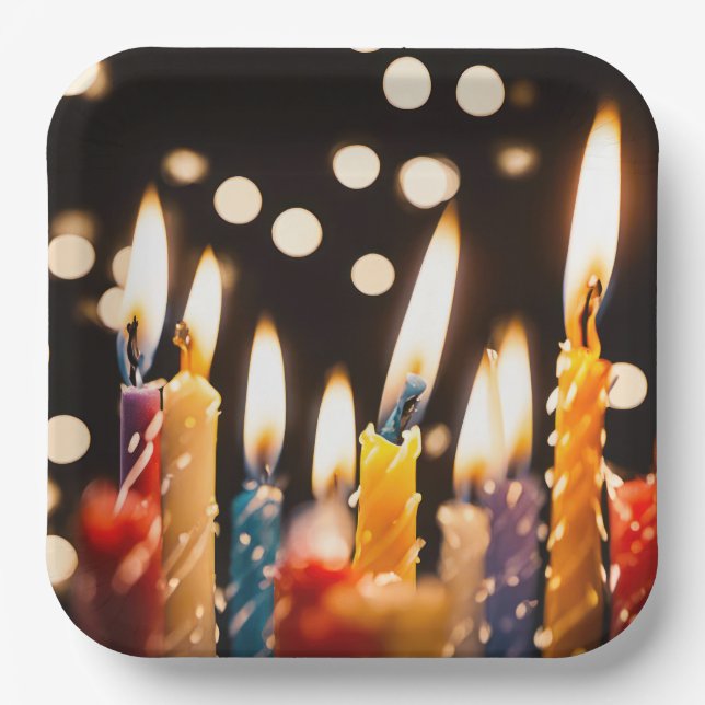 Birthday Candles And Bokeh Lights Paper Plate (Front)