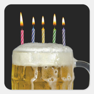 Birthday Candles in Beer Mug Square Sticker