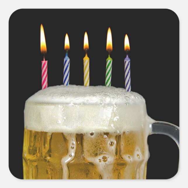 Birthday Candles in Beer Mug Square Sticker (Front)