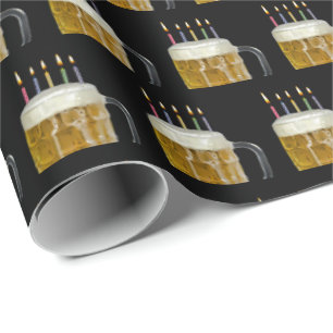 birthday candles in beer mug wrapping paper