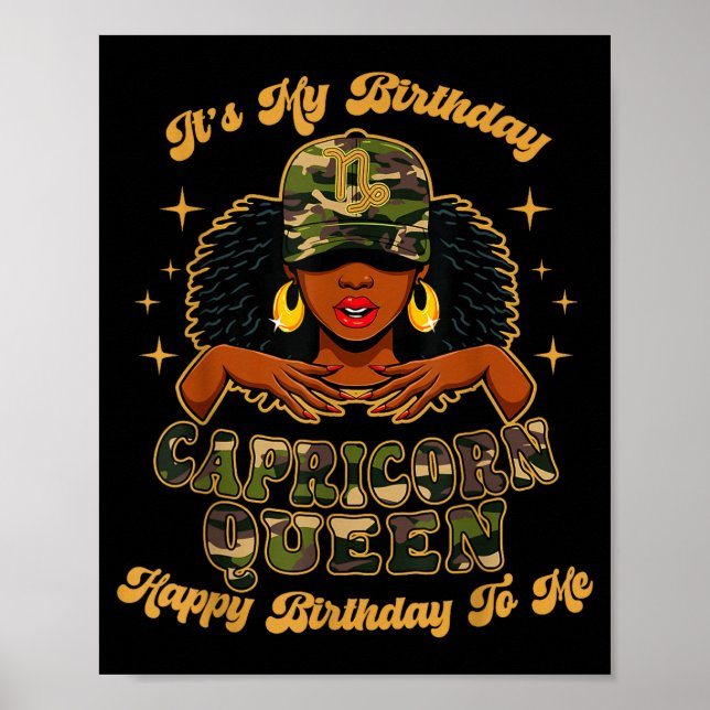 Birthday Capricorn Queen Camo Black Woman African  Poster (Front)