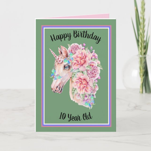 Birthday Card 10 Year Old with Unicorn for Girl (Front)