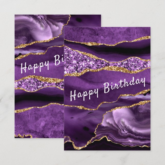 Birthday Card Agate Purple Gold Glitter Marble (Front/Back)