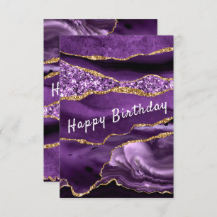 Birthday Card Agate Purple Gold Glitter Marble
