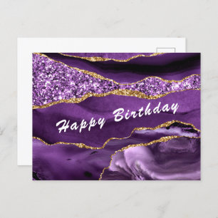 Birthday Card Agate Purple Violet Gold Glitter