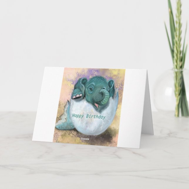 Birthday Card Baby Elephant Hatching From Egg (Back)