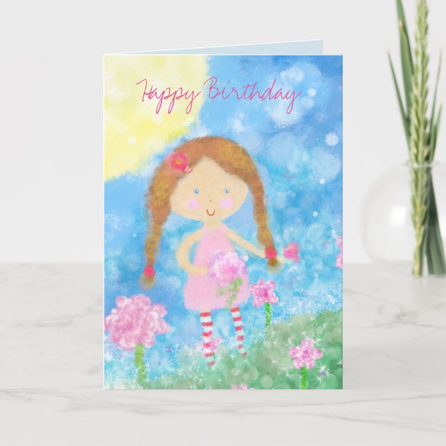 Birthday Card, Birthday Girl, Cute Girl Card (Front)