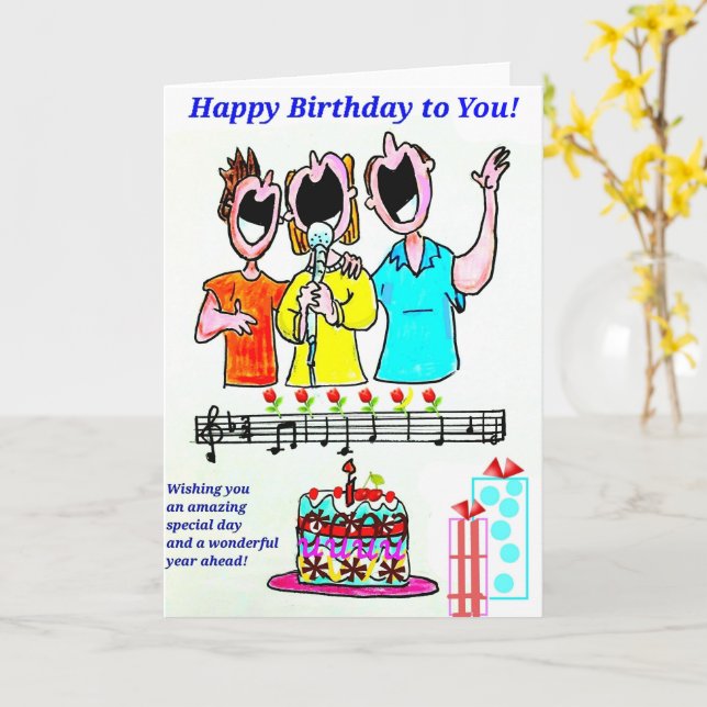 BIRTHDAY CARD - BIRTHDAY SINGERS (Yellow Flower)