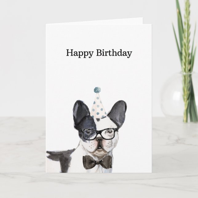 Birthday Card, Black and White French Bulldog Card (Front)
