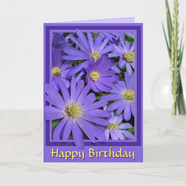 Birthday Card Blue Flowers Greeting Card Blank (Front)