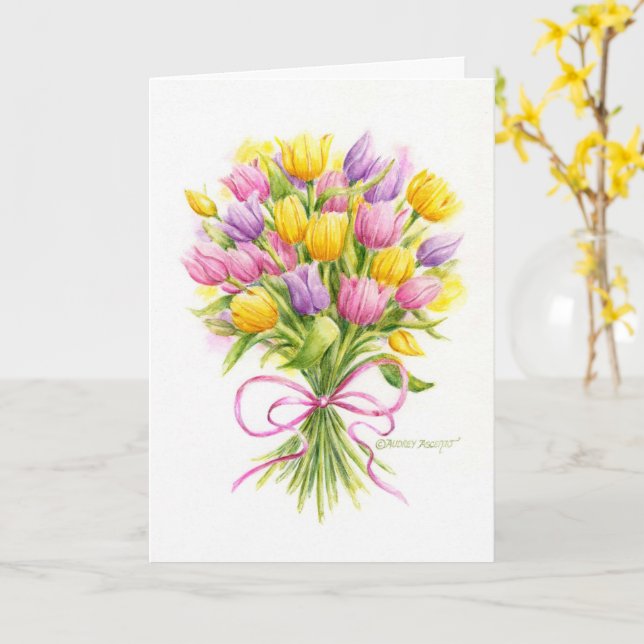 Birthday Card Bright and Beautiful Tulip Bouquet (Yellow Flower)