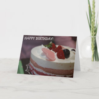 Birthday Card: Cake with Cream, Fruits and a Heart Card
