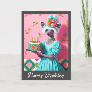 Birthday Card   Chinese Crested Dog Birthday Cake 