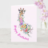 Birthday Card Colourful Flowers Bouquet Giraffe 