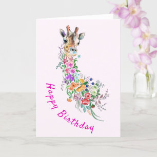 Birthday Card Colourful Flowers Bouquet Giraffe