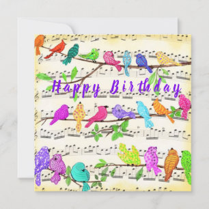 Birthday Card Colourful Musical Birds - Spring