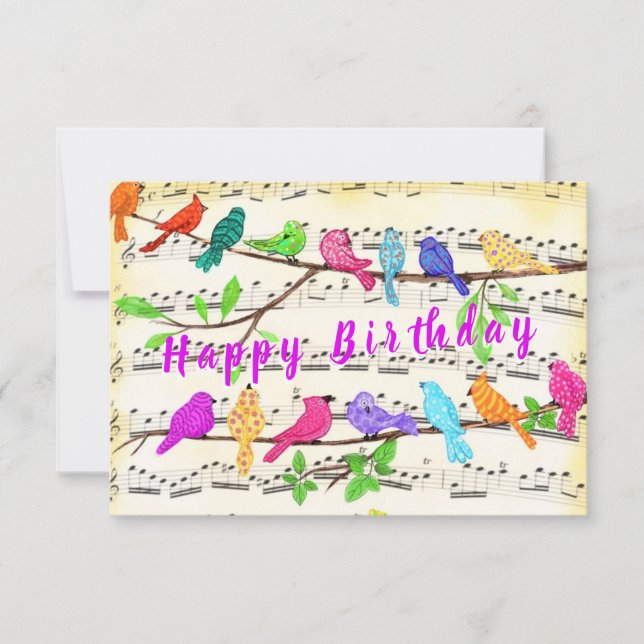Birthday Card Colourful Musical Spring Birds (Front)