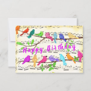 Birthday Card Colourful Musical Spring Birds