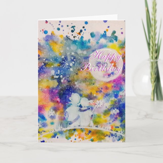 Birthday Card Couple Moon Dreams - Painting (Front)