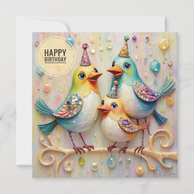 BIRTHDAY CARD ~ Cute Birds ~  (Front)