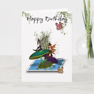 Birthday Card - Cute Gothic Fairies Springing From