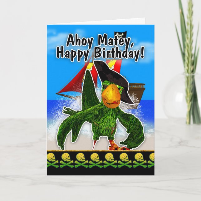 Birthday Card - Digital Pirate Parrot (Front)