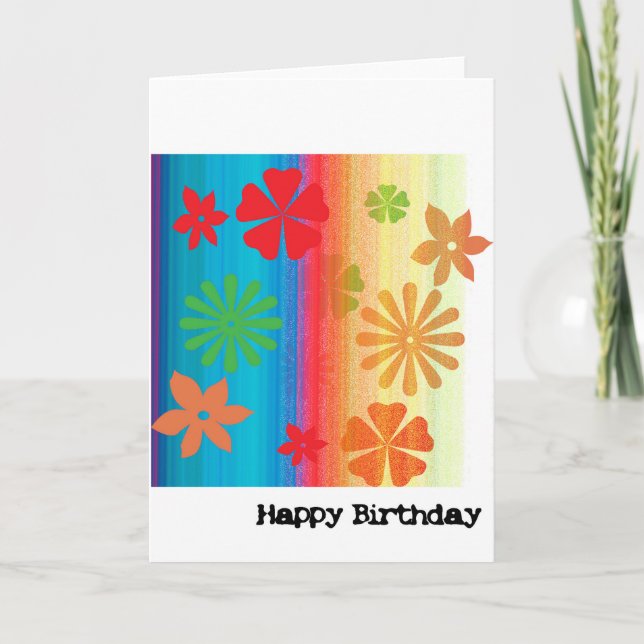 Birthday Card - Floral (Blue, Orange) (Front)