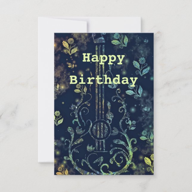 Birthday Card Flowers Guitar Musical (Front)