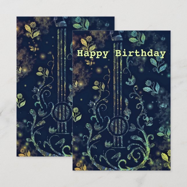 Birthday Card Flowers Guitar Musical (Front/Back)