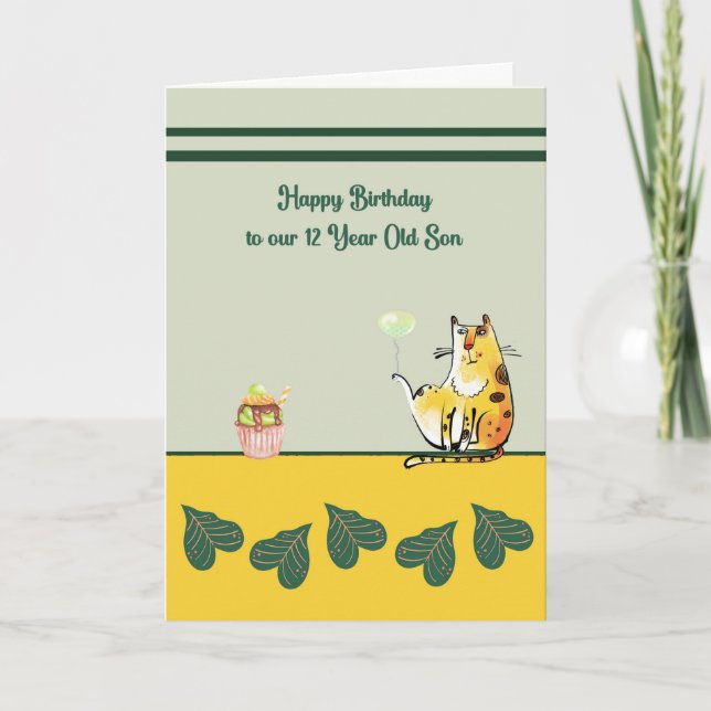 Birthday Card for 12 year old Son with Cat (Front)