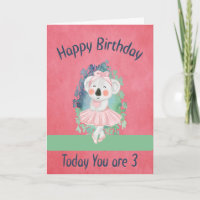 Birthday Card for 3 Year Old Girl & Dancing Bear