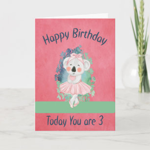 Birthday Card for 3 Year Old Girl & Dancing Bear