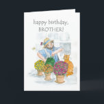 Birthday Card for a Brother - Gardening<br><div class="desc">A Birthday Card for a Brother,  with a man enjoying tending his plants,  from a watercolour illustration by Judy Adamson. Please feel free to edit or delete the inside text and request and changes to the front cover text through my store.</div>