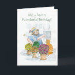 Birthday Card for a Father - Gardening<br><div class="desc">A Birthday Card for a Father,  with a man enjoying tending his plants,  from a watercolour illustration by Judy Adamson. Please feel free to edit or delete the inside text and request and changes to the front cover text through my store.</div>