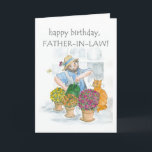 Birthday Card for a Father-in-law - Gardening<br><div class="desc">A Birthday Card for a Father-in-law,  with a man enjoying tending his plants,  from a watercolour illustration by Judy Adamson. Please feel free to edit or delete the inside text and request and changes to the front cover text through my store.</div>