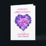 Birthday Card for a Girlfriend - Flower Power<br><div class="desc">A pretty and romantic Birthday Card for a Girlfriend, with a heart made of pink and blue flowers, from a handpainted paper collage by Judy Adamson. If you would like the front cover text changed in any way (eg a different age, person or language), please contact me through my store...</div>