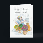 Birthday Card for a Grandfather - Gardening<br><div class="desc">A Birthday Card for a Grandfather,  with a man enjoying tending his plants,  from a watercolour illustration by Judy Adamson. Please feel free to edit or delete the inside text and request and changes to the front cover text through my store.</div>