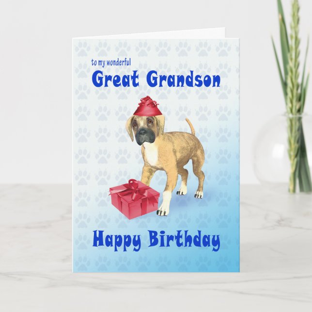 Birthday card for a great grandson with a puppy (Front)