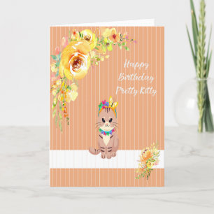 Birthday Card for a Pretty Kitty Orange & Yellow