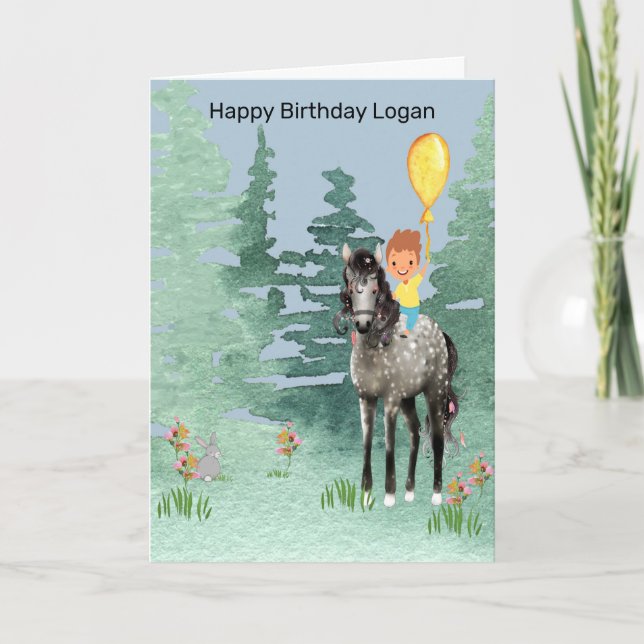 Birthday Card for a Young Boy on a Pony (Front)