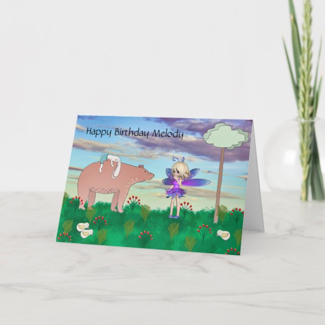 Birthday Card for Child with Bear & Fairy (Front)