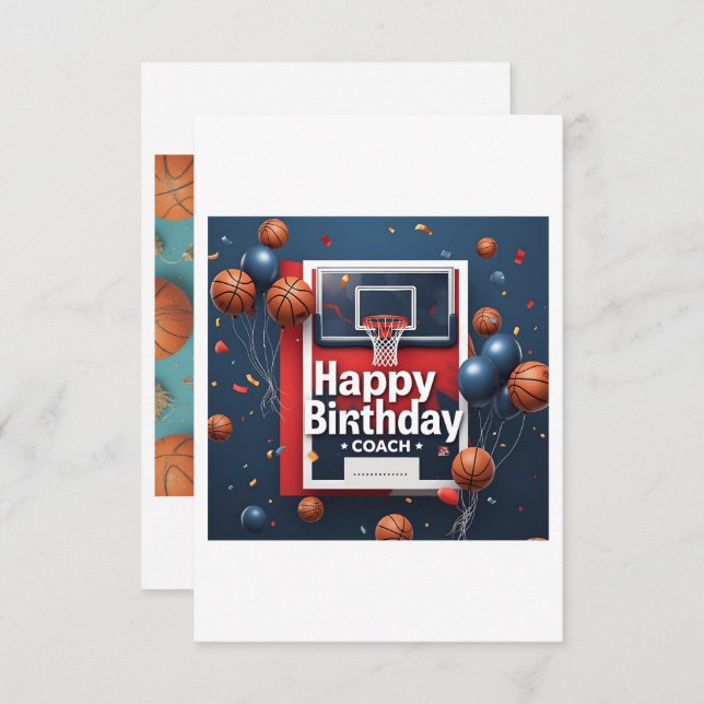 Birthday card for coach (Basketball Background) (Front/Back)