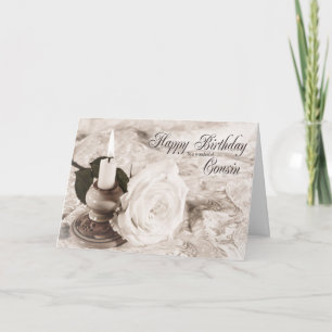 Birthday card for Cousin, The candle and rose