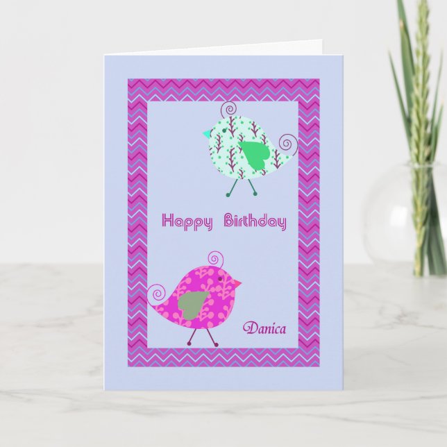 Birthday Card for Danica, Designer Birds (Front)