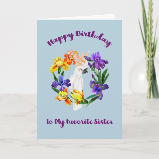 Birthday Card for Favourite Sister with Cockatoo (Front)